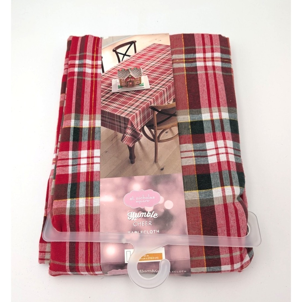 NEW St Nicholas Square Humble Cheer Plaid Tablecloth Cotton 60x84 oblong NEW